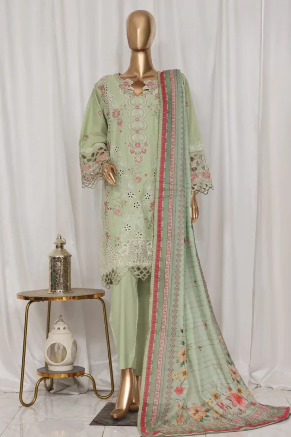 Bin Saeed Stitched 3 Piece Luxury Plain Cotton Vol-03 Collection-LF-1717-Pista