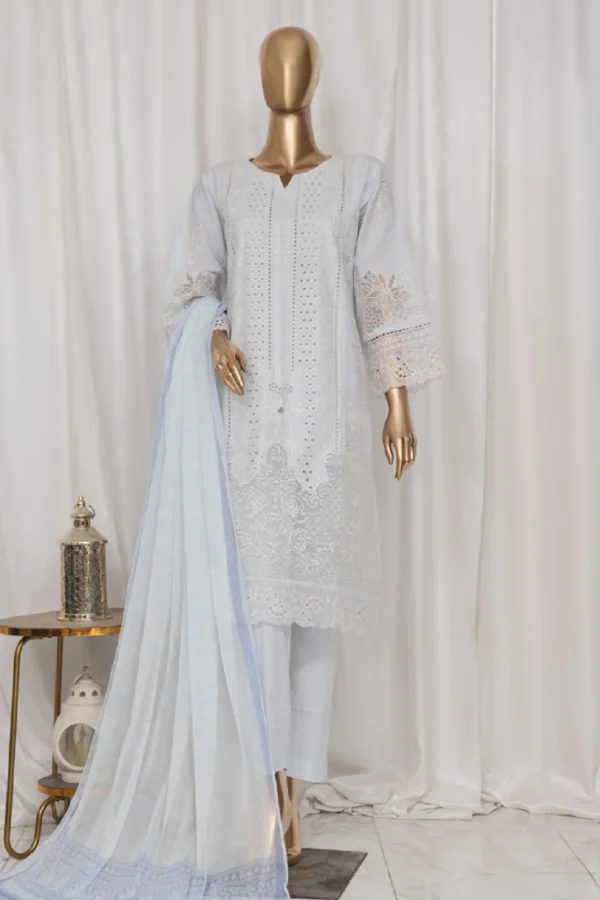 Bin Saeed Stitched 3 Piece Luxury Plain Cotton Vol-03 Collection-LF-1721-Sky