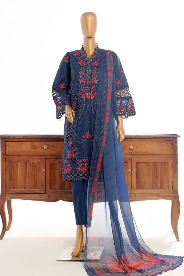 Bin Saeed Stitched 3 Piece Luxury Plain Cotton Vol-03 Collection-LF-1725-Navy Blue