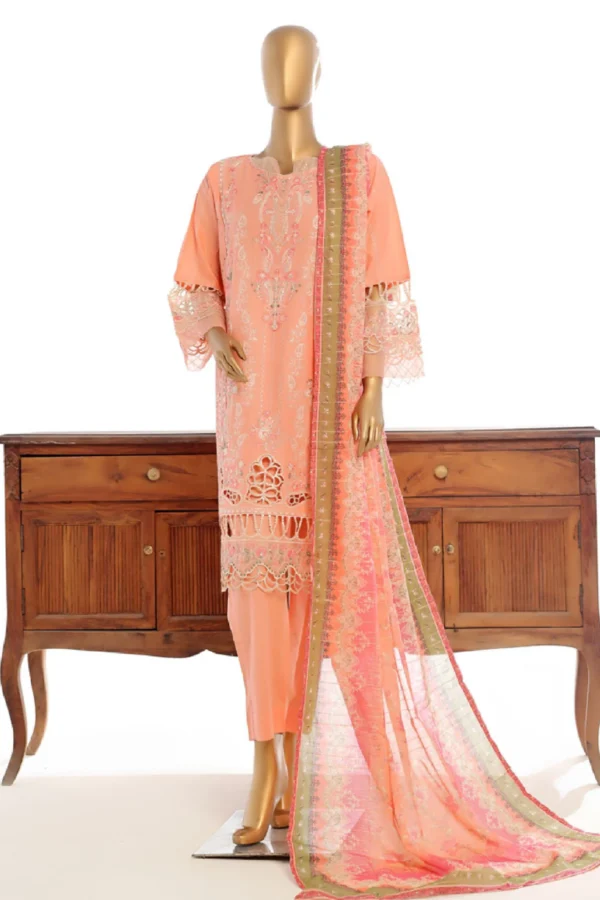 Bin Saeed Stitched 3 Piece Luxury Plain Cotton Vol-03 Collection-LF-1726-Peach