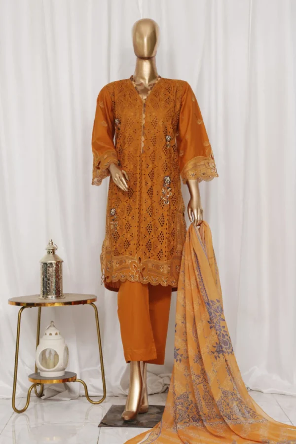 New Bin Saeed Stitched 3 Piece Luxury Plain Cotton Vol-03 Collection-LF-1731-Mustard